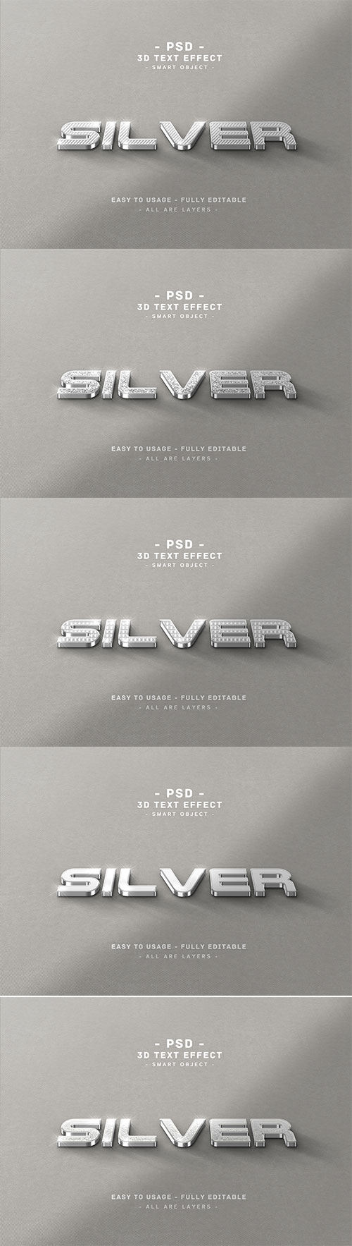 3d silver textual content material trend impression premium psd