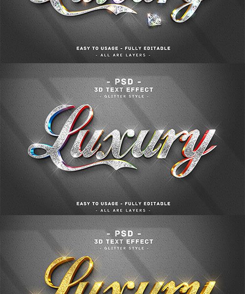 Luxurious 3d glitter textual content material affect silver kind premium psd