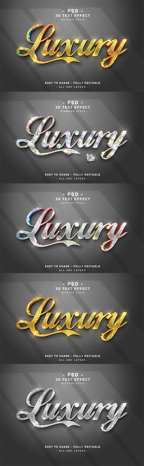 Luxurious 3d glitter textual content material affect silver kind premium psd