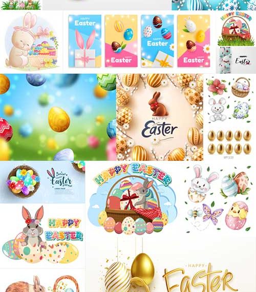 Easter poster and banner template with golden easter eggs within the bunny