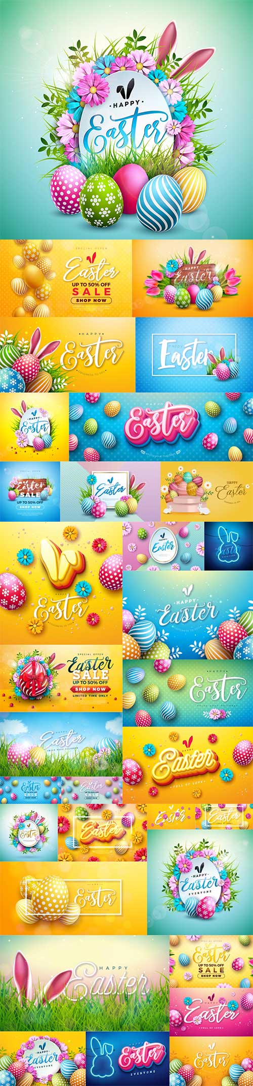 Vector illustration of joyful easter vacation with colourful egg and bunny