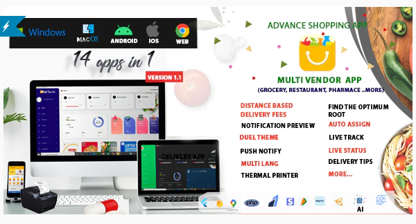 Multi-Vendor v2.5 Meals, Grocery, Pharmacy & Courier Supply App |14 apps